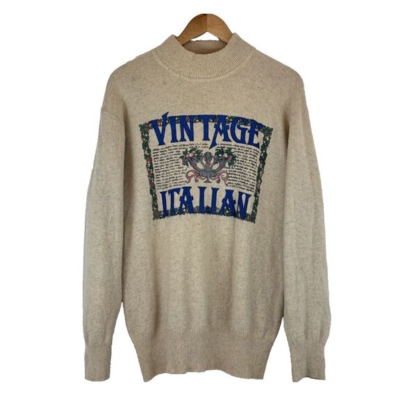 Vintage 90's Goodway Mockneck Graphic Sweater 100% Wool Soft Size XL - Picture 1 of 10
